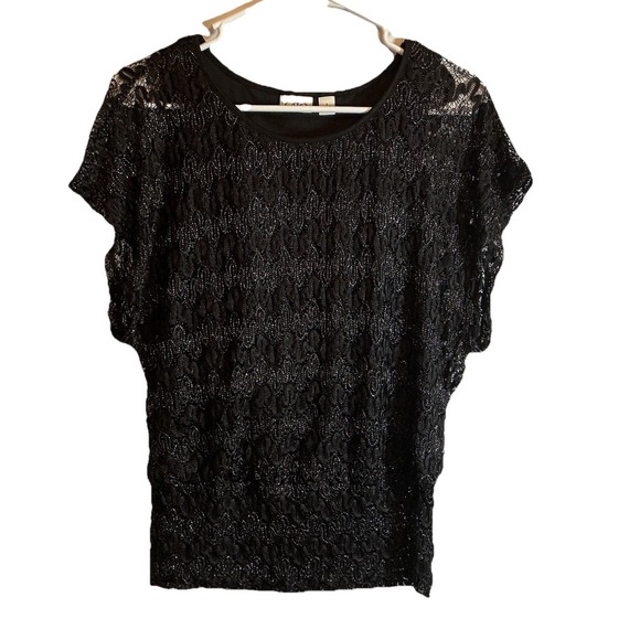 Cato Tops - Women's Cato Black Sparkle Short Sleeve Blouse‎ Top Lined Stretch Top - Size S